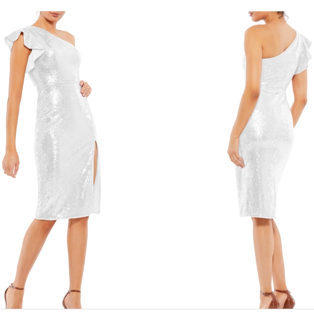 NEW Mac Duggal Sequin One-Shoulder Cocktail Dress White Size 4